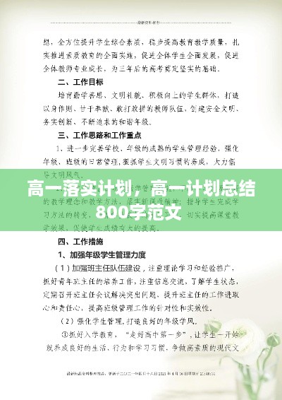 高一落實(shí)計(jì)劃，高一計(jì)劃總結(jié)800字范文 
