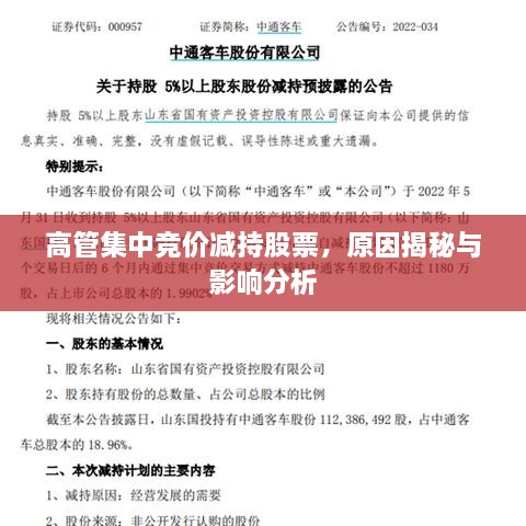 高管集中競價減持股票，原因揭秘與影響分析