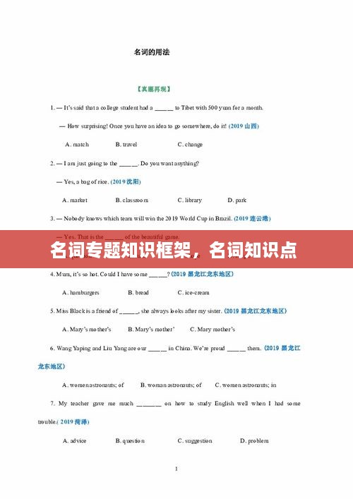 名詞專題知識框架，名詞知識點 