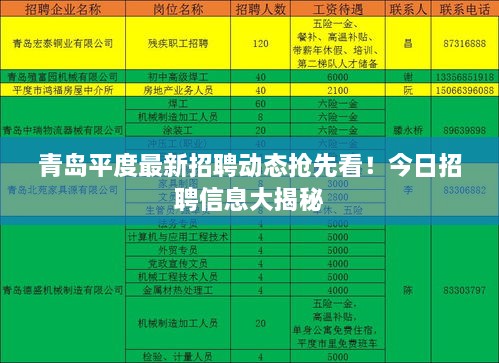 青島平度最新招聘動態(tài)搶先看！今日招聘信息大揭秘