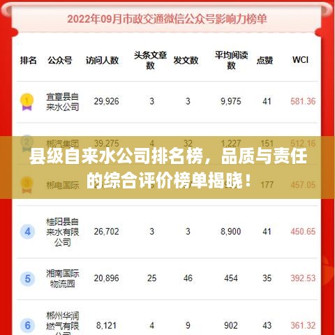 縣級自來水公司排名榜，品質(zhì)與責(zé)任的綜合評價榜單揭曉！