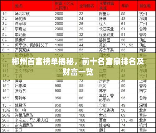 郴州首富榜單揭秘，前十名富豪排名及財(cái)富一覽