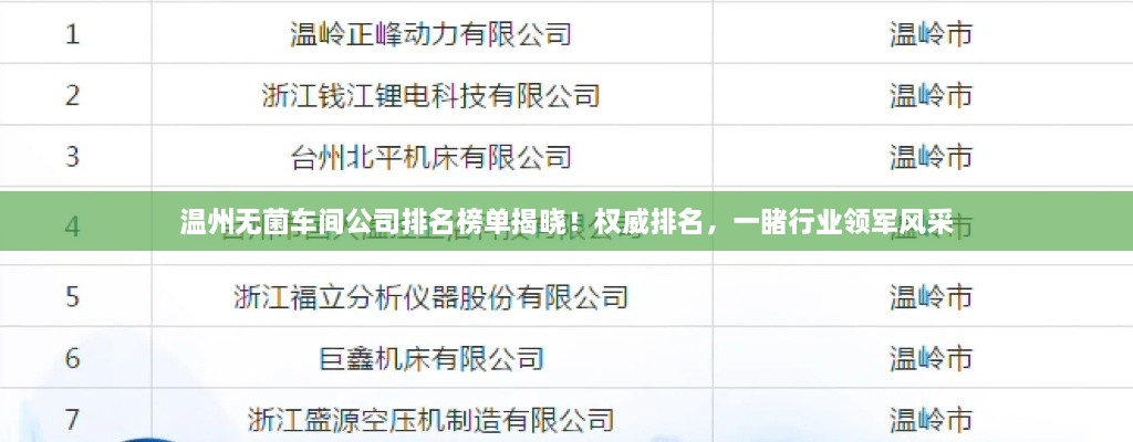 溫州無(wú)菌車間公司排名榜單揭曉！權(quán)威排名，一睹行業(yè)領(lǐng)軍風(fēng)采